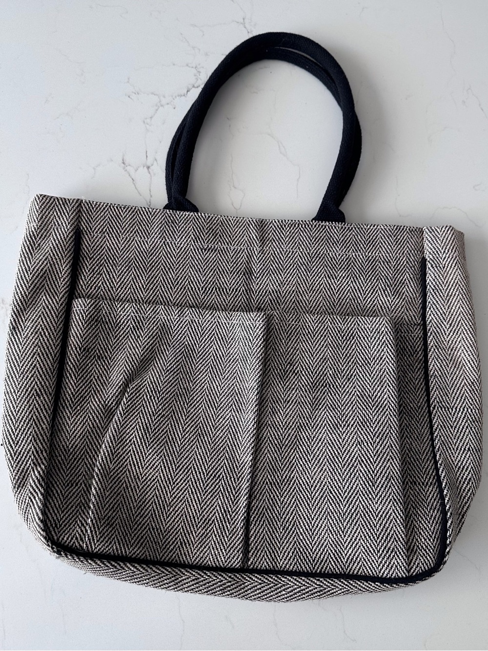 Classic Herringbone Utility Tote Bag | Black & Grey Shoulder Bag